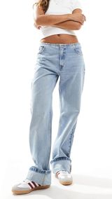Pull & bear low waisted no waist light wash denim cuffed baggy jean pants size 6 Photo 0