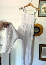 White Floral Eyelet Jumpsuit  Photo 0