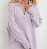 AERIE COZYUP WAFFLE POLO SWEATER PURPLE LILAC LARGE OVERSIZED Photo 0