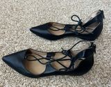 Saks 5th Avenue Saks Fifth Avenue Estyn Flats Women Size 7.5 Lace
Up Pointed Toe Black Leather Photo 0