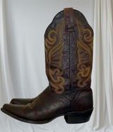 J.B Dillon Vintage Brown Flame Embroidered Leather Western Cowboy Boots US 8 Photo 0