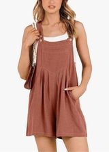 NEW Linen Rust Romper Bib Short Overalls Loose L Orange Size L Photo 0