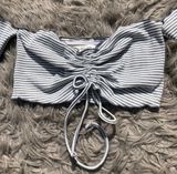 Gray And White Stripe Crop Top Multiple Photo 0