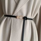 Black Trendy Knotted Skinny Thin Belt For Women Classic Solid Color Faux Leather Photo 0