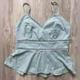 Francesca’s Mi Ami | Pastel Blue Green Baby Doll Floral Eyelet Tank Top | Medium Photo 0