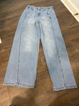 Light Wash Wide Leg High Rise Blue Jeans Photo 0