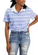 NWT Crave Fame Women’s Collared Striped Polo Top in Blue and White Size XL Photo 0