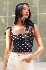 Lulus Black Polka Dot Crop Top Photo 0