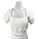 & Other Stories White Wool Rib Knit Square Neck Puff Sleeve Blouse Crop Top M Photo 0