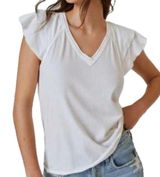 Maeve x Anthropologie Ivory White Catie Ruffle-Sleeved Tee Size Medium Photo 0