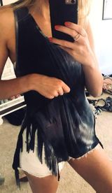 Blue/black Tie Dye Fringe Top Blue Photo 0