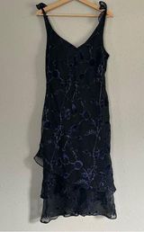 Evan Picone Vintage Y2K Black Blue Floral Velvet Midi Dress Party Formal 12 Photo 0