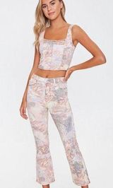 Forever 21 Renaissance Art Print Denim Set- Corset Crop Top & Ankle Jeans Photo 0