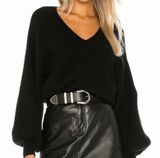 1. State Sweater Womens Small Black Oversized Ribbed Knit Balloon Sleeve V-Neck Photo 0