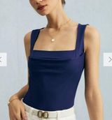 RIHOAS The Navy Square Neck Ruched Tank Top 3 Blue Size L Photo 0