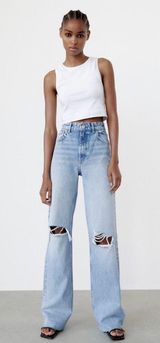 ZARA Ripped Wide Leg Jeans Photo 0
