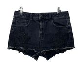 American Eagle Black Frayed Lace Midi AE Denim Jean Shorts Women’s Size 8 Photo 0