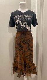 Double Zero ZERO ZERO Y2K Black & Rust Tie Dye Midi Skirt With Ruffle Hemline - S Photo 0