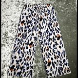 Azel Hazel Colorful Leopard Print Wide Leg Pants White Size XL Photo 0