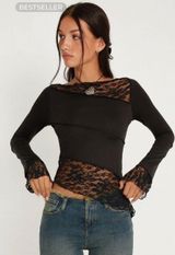 Lucca Long Sleeve Top In Lace Black Photo 0