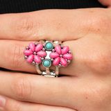 Paparazzi NWOT FREDONIA FLORIST - PINK AND TURQUOISE STONE FLOWER SILVER RING - Photo 0