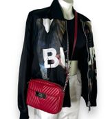 MICHAEL KORS Cherry Red Susannah Lock Messenger Crossbody Bag Purse ChevronQuilt Photo 0