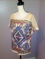 Vocal USA beige sequined Aztec native print short sleeve blouse Photo 0