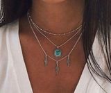 Multilayer star moon necklace, turquoise, silver, leaf Silver Photo 0