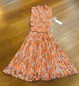 Nanette Lepore Nanette Lapore Shirred Orange Print Pleated Midi Dress Photo 0
