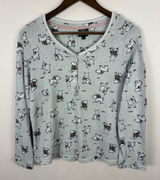 Laura Ashley Pajama Top L Gray‎ Long Sleeve Henley Dog Print Cottagecore Lounge Photo 0