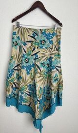 Floral Asymmetrical Handkerchief Hem Skirt Large Fairy Tropical Beachy Coastal Blue Photo 0