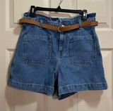 Women’s Zara Belted Denim Jean Shorts High Rise Size 8 Photo 0