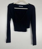 Abercrombie & Fitch Ribbed Knit Criss Cross Surplice Front Cropped Long Sleeve Photo 0