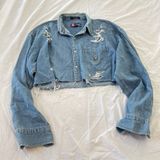 CHAPS Denim Cropped Distressed Jacket Size Large Photo 0