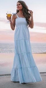 Caitlin Covington x  maxi dress tiered bows striped seersucker smocked Photo 0