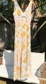 Linen Blend Pastel Floral Print Maxi Dress M Photo 0