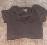 Brown V Neck Crop Top Photo 0