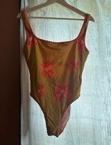 Madewell Scoop Neck Golden Yellow Flower Embroidered One Piece Swimsuit Size M Photo 0