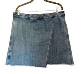 Loft Denim Faux Wrap Jean Skirt Sz 14 32 Knee Length Raw Hem Medium wash Photo 0