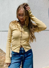 FREE PEOPLE Its On Cardi Shirt in Moonstone Yellow Size Medium Photo 0