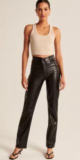 Abercrombie & Fitch The 90s Straight Ultra High Rise Vegan Leather Pants Photo 0