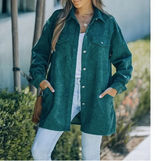 Pocketed button down corduroy shacket Green Photo 0