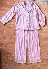 Victoria’s Secret Pink Stripe Lurex Pajama Set M Button Up Top Pants Photo 0