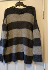 Grey Wool Blend Oversized Striped Sweater Size Large Photo 0