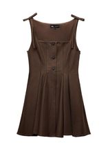 Zara brown checkered pleated bow dress with pockets Photo 0