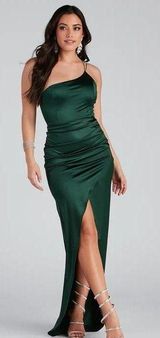 Windsor Adrienne Formal One Shoulder Satin Wrap Dress Photo 0