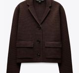 Zara Chocolate Brown Cropped Blazer Sweater Photo 0