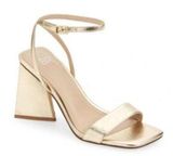 BP  Sandals Size 9 Gold Parker Ankle Strap Chunky Triangular Open Toe High Heels Photo 0
