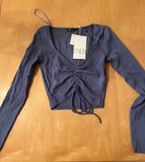ZARA Blue Front Knot Tie Long Sleeve Top Photo 0