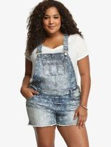 Torrid Denim Shortall Overall Liberty Star Print Size 26 Stretch Distressed Photo 0